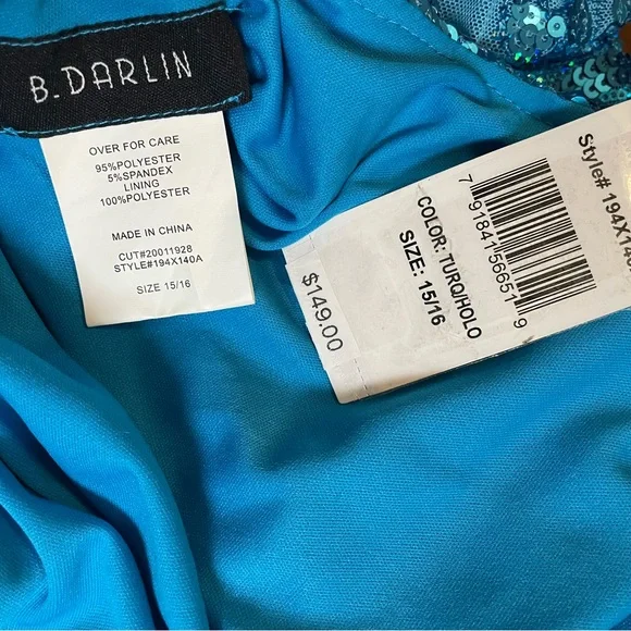 B Darlin Sequin Strappy Back Gown | Turquoise | Size 15/16 XL (Juniors) NWT - Picture 13 of 15